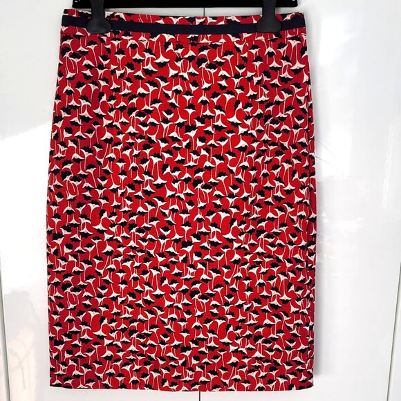 Boden Red Floral Print Cotton Pencil Skirt Size US 12 - Picture 1 of 12